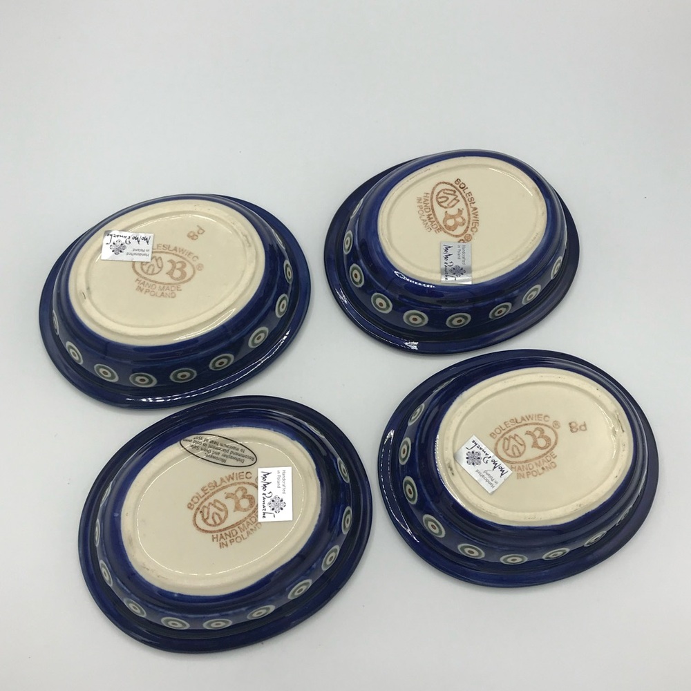 Polish Pottery Peacock Leaves Set of Four Bowls NWT - Picture 2 of 8